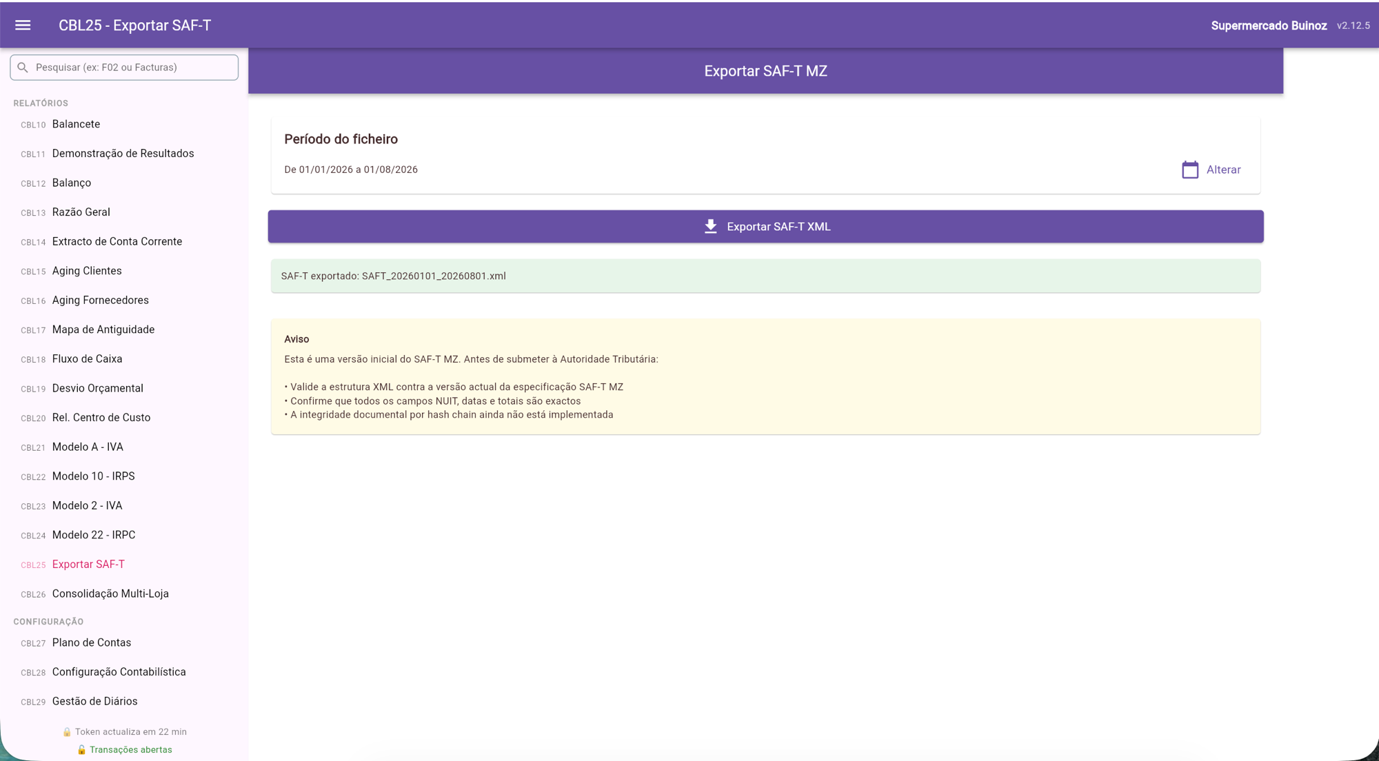 Contabilidade - Exportar SAF-T MZ
